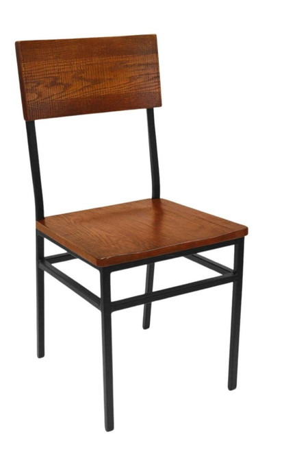Henry Collection Steel Chair With Distressed Solid Wood Seat and Back