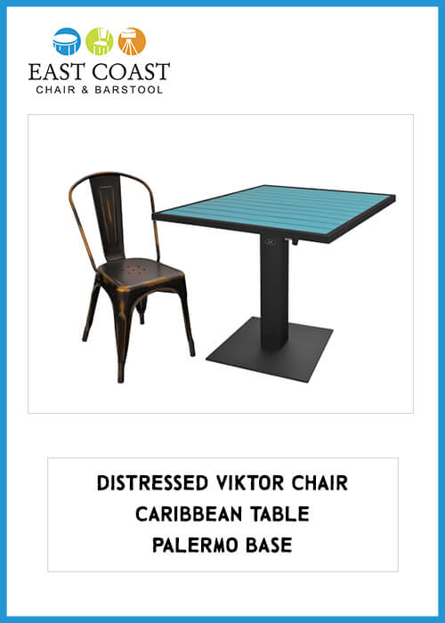 Distressed Viktor Chair, Caribbean Table, Palermo Base