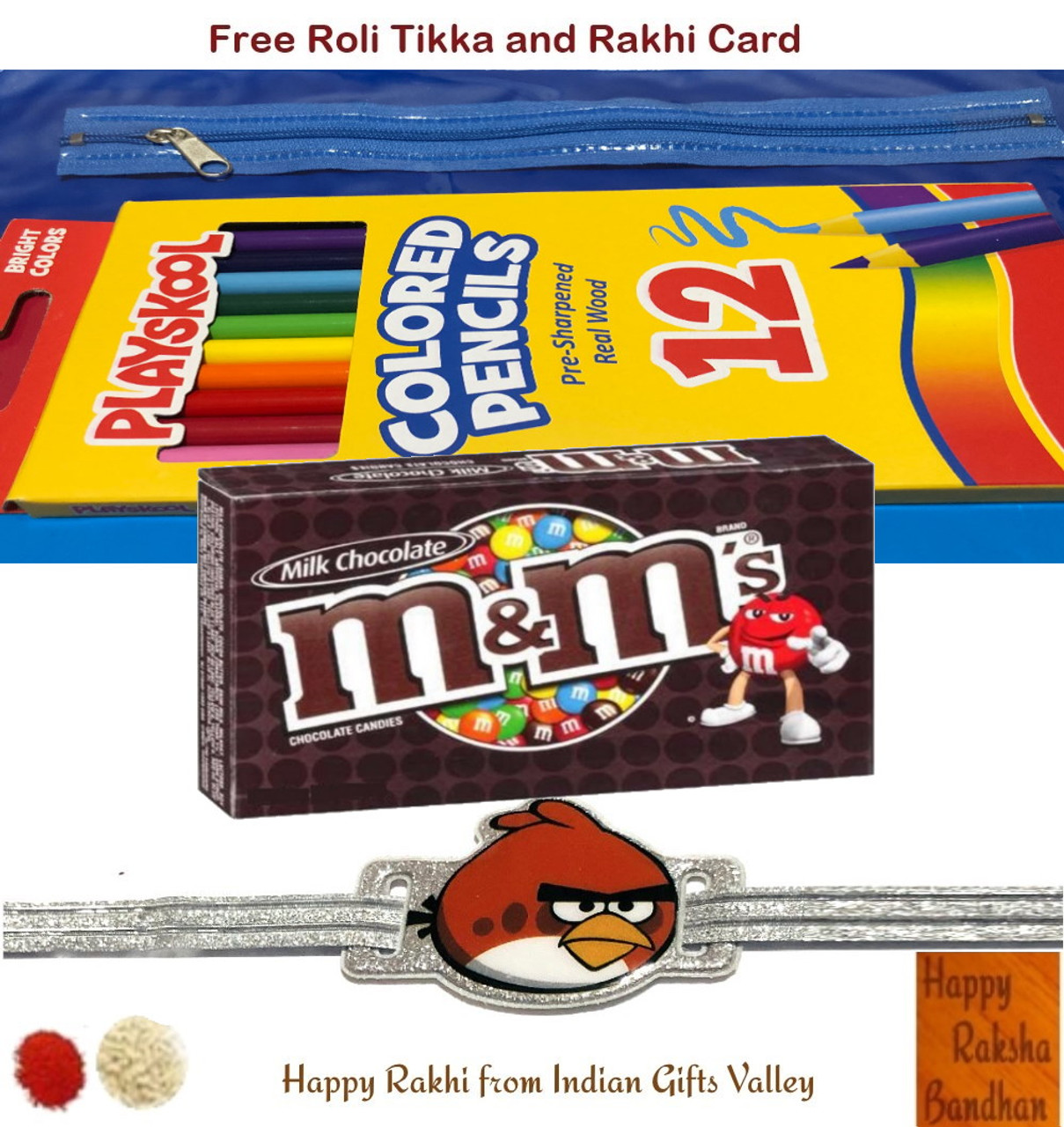 Kids Rakhi - Pencil Gift Set with M&M - Indian Gifts Valley