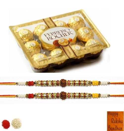 Set of 2 Rudraksha Beads Rakhi with Ferrero Rocher (12pc)