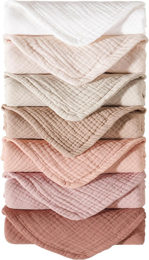 Konssy Muslin Baby Burp Cloths Sets for Unisex- 7 Pack Soft 100% Cotto