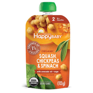 HAPPY BABY Organic Squash, Chickpeas & Spinach Baby Food, 4 OZ