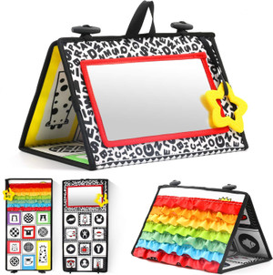 KUANGO Tummy Time Mirror Toys for Babies, High Contrast Activity Monte