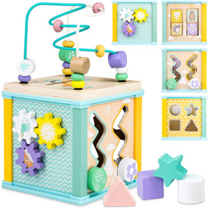 Wooden Activity Cube Montessori Toys for 1 2 3 Year Old Baby Toys 12 M