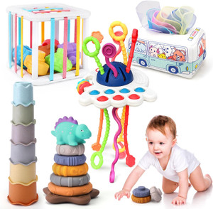 5 in 1 Baby Montessori Toys Set Include Shape Sorter Bin with Sound, B