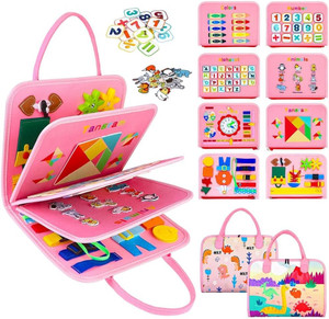 Busy Board Book,8 in 1Toddler Montessori Toys for 18 Months Toddler-Gi