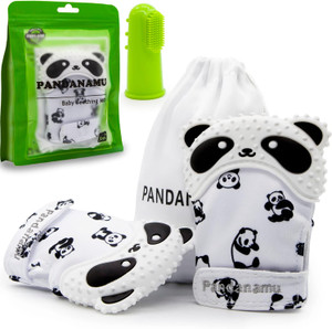 Baby Teething Mitten Panda Teether Mitten with Baby Toothbrush & Massa