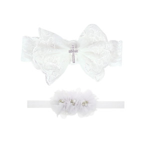 Nishine 2 Pack Baptism White Newborn Bowknot Headbands Baby Christenin