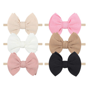 Baby Headbands (6PCS) - Soft Nylon Newborn Bows Beige, Black, White, P