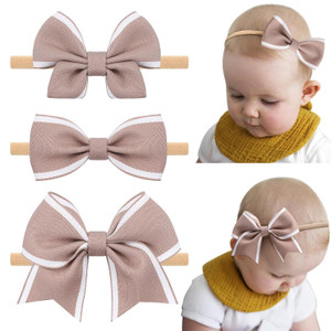 4" Baby Bows, 3pcs Elastic Nylon Headbands Handmade Newborn Bows Hairb