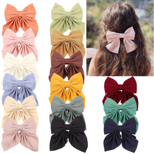 15 PCS Fable Hair Bows for Girls Satin Solid Color Large Girl Bow with