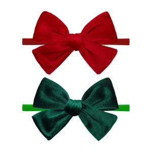 Christmas Baby Bows Handmade Velvet Headbands Tied Bow Elastic Nylon H