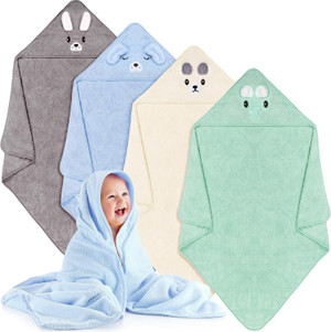Preboun 4 Pcs Baby Bath Towel 31.5 x 31.5 Inch Coral Fleece Baby Hoode
