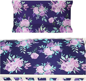 Girl Crib Sheet and Changing Pad Cover, Purple Flower Nursery Bedding, Flower Sheets for Baby Toddler Mattress