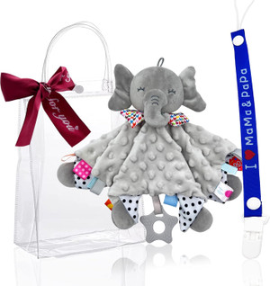 Baby Boy Gifts Set, Sweet Loveys for Babies, Baby Gifts Includes Baby Comforter Blanket and Pacifier Clip Chain, Elephan