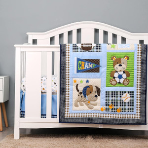 Brandream Sport Baby Crib Bedding Sets for Boys | Champ Star Dogs in Baseball Basketball Football and So On| 3-Piece Pat