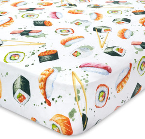 Sushi Crib Sheet | Extra Soft and Stretchy Jersey Knit Cotton | Beautiful Watercolor Design