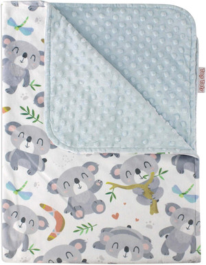 Top Tots Baby Blanket - Baby Koala Bears & Butterflies with Light Blue Minky Dot