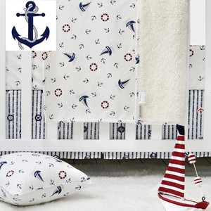Brandream Baby Crib Bedding Set for Boys Coastal Ocean Anchor Nautical Boys Nursery Bedding Set with 2 Packs Crib Sheets