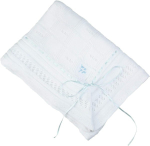 Feltman Brothers Baby Boys White Christening Baptism Shawl Blanket Blue Ribbon Trim