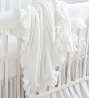 Sahaler Blush Coral Pink Ruffle Crib Quilt Baby Girl Bedding Blanket Comforter Nursery Boys Girls Quilt (White Ruffle Bl