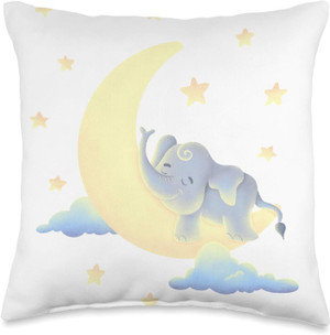 Sleeping Elephant on Moon with Stars I Nursery Room Decor Throw Pillow