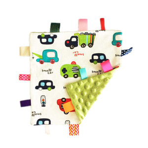 Colorful Ribbons Baby Taggy Blanket Comforter appese Towel, Cactus Pattern Kids Toddlers Security Blanket ,Green