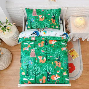 A Nice Night - for Kids Boys Girls Daycare Preschool Kindergarten, Foxes Deer Bear Animals in Green Forest, Toddler Bedd