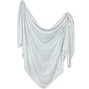 Large Premium Knit Baby Swaddle Receiving Blanket Grey and White Arrows "Summit" by Copper Pearl
