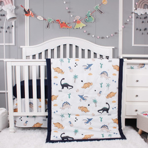 Dinosaur 3 Piece Crib Bedding Set for Baby Boys Girls, Classic Nursery Bedding Essential Including Comforter, Crib Sheet