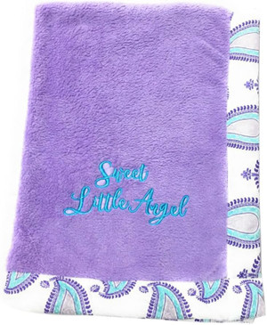 Bacati - Paisley Floral Plush Embroidered 30 inches x 40 inches Baby Blanket (Aqua/Lilac/Purple Paisley Lilac)