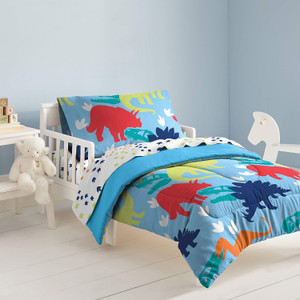 dream FACTORY - 2D742300MU Dinosaur Comforter Set, Toddler, Blue/Green/Multicolor/Orange/Red/White