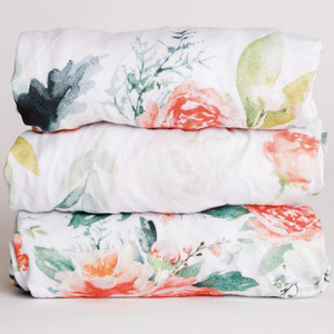 3 Fitted Bassinet Sheets Set for Baby Girl - 100% OEKO-TEX Cotton Peonies & Roses - Pink Floral Boho Flowers - Cradle/Mo