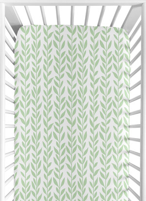 Sweet Jojo Designs Green and White Leaf Floral Girl Baby or Toddler Nursery Fitted Crib Sheet - Boho Farmhouse Sunflower