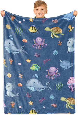 Baby Blanket for Boys and Girls, Lovely Ocean Animal Baby Blanket, Soft Fleece Ocean Animal Blanket for Toddler Kids Bab