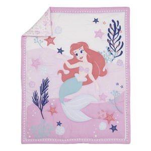 Disney The Little Mermaid Ariel Cute by Nature White & Pink Star Fish & Coral Reef 3Piece Nursery Mini Crib Bedding Set