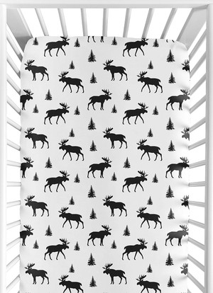 Black and White Woodland Moose Baby or Toddler Fitted Crib Sheet for Rustic Patch Collection by Sweet Jojo Designs