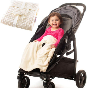 Non-Slip Stroller Blanket - Stays in Place, Off The Floor, Out of Stroller Wheels. Light Spring Soft Cream Baby Blanket