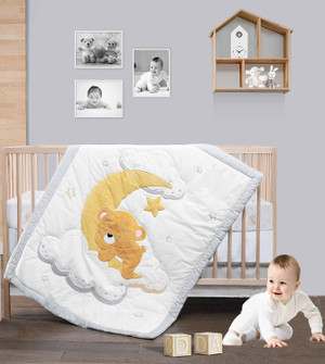 Premium Quality 100% Cotton Crib Bedding Set for Baby Boys and Girls, 3-Piece Nursery Including Baby Comforter, Fitted C