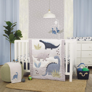 Carter's Dino Adventure Gray & Blue 3Piece Crib Bedding Set - Comforter, Fitted Crib Sheet, & Crib Skirt, Grey, Blue, Gr