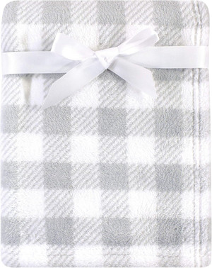 Luvable Friends Unisex Baby Coral Fleece Blanket, Gray Plaid, One Size