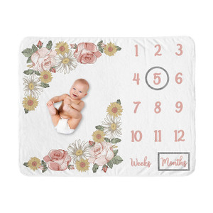 Sweet Jojo Designs Vintage Floral Boho Girl Milestone Blanket Monthly Newborn First Year Growth Mat Baby Shower Memory K