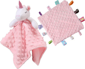 CREVENT Cozy Plush Baby Security Blanket Loveys for Baby Girls, Minky Dot Front + Sherpa Backing with Animal Face (Pink