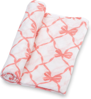 Swaddle Blanket | 100% Muslin Cotton | Newborn and Baby Nursery Essentials for Girls, Registry | Pink Bow Print