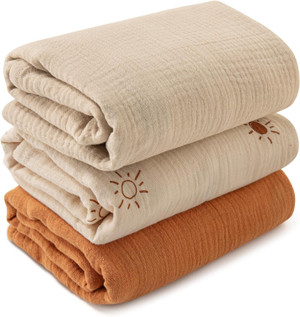 Muslin Swaddle Blankets for Newborn, 3 Pack Breathable Soft Receiving Blanket, Large 38 x 40 inches Swaddle Wrap Burping