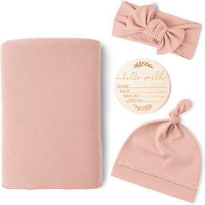 Konssy Baby Girl Newborn Receiving Blanket with Matching Headband and Beanie Set Baby Swaddle Nursery Swaddle Wrap(Mille