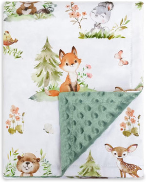 BORITAR Baby Blanket for Boys Girls Super Soft Double Layer Minky with Dotted Backing, Lovely Woodland Animal Design Bla