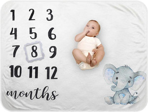 Baby Monthly Milestone Blanket - Organic Plush Fleece Photography Background Prop for Boy Girl Newborn Soft Elephant Bla
