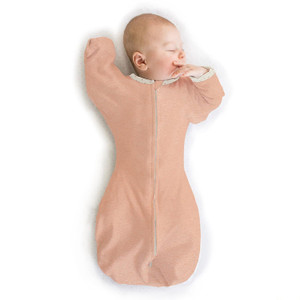 SwaddleDesigns Transitional Swaddle Sack With Arms Up Half-Length Sleeves and Mitten Cuffs, Heathered Peach Blush with P