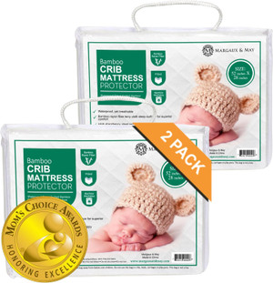 Ultra-Soft Waterproof Crib Mattress Protector Pad 2 pack - Breathable Premium Bamboo Rayon - Noiseless Fitted Dryer Safe